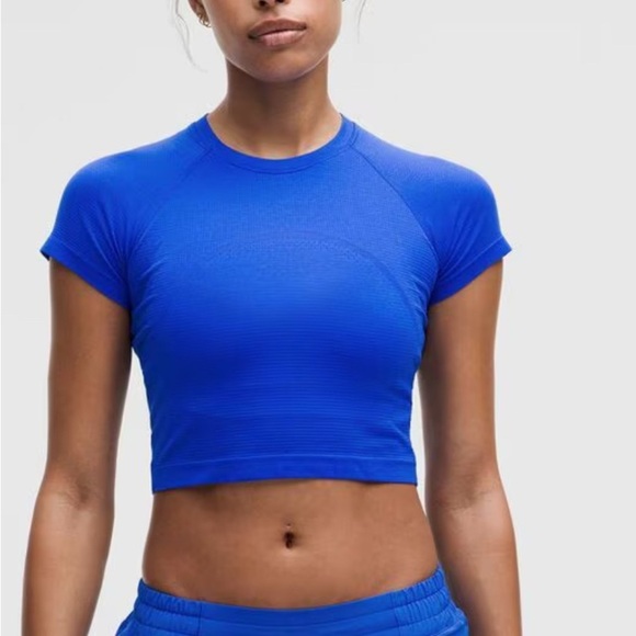 LULULEMON- Swiftly Tech Cropped Short-Sleeve Shirt 2.0  CERULEAN BLUE IN … - Picture 1 of 8